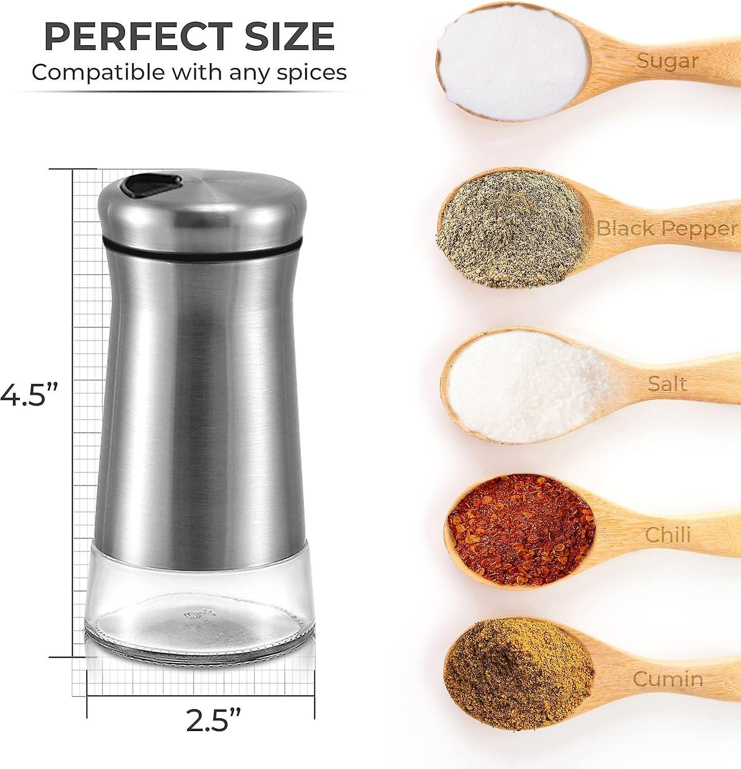 (Y)2PCS Pepper or salt bottle with adjustable pouring hole - elegant stainless steel spice dispenser - perfect for Himalayan salt, table salt, white and black