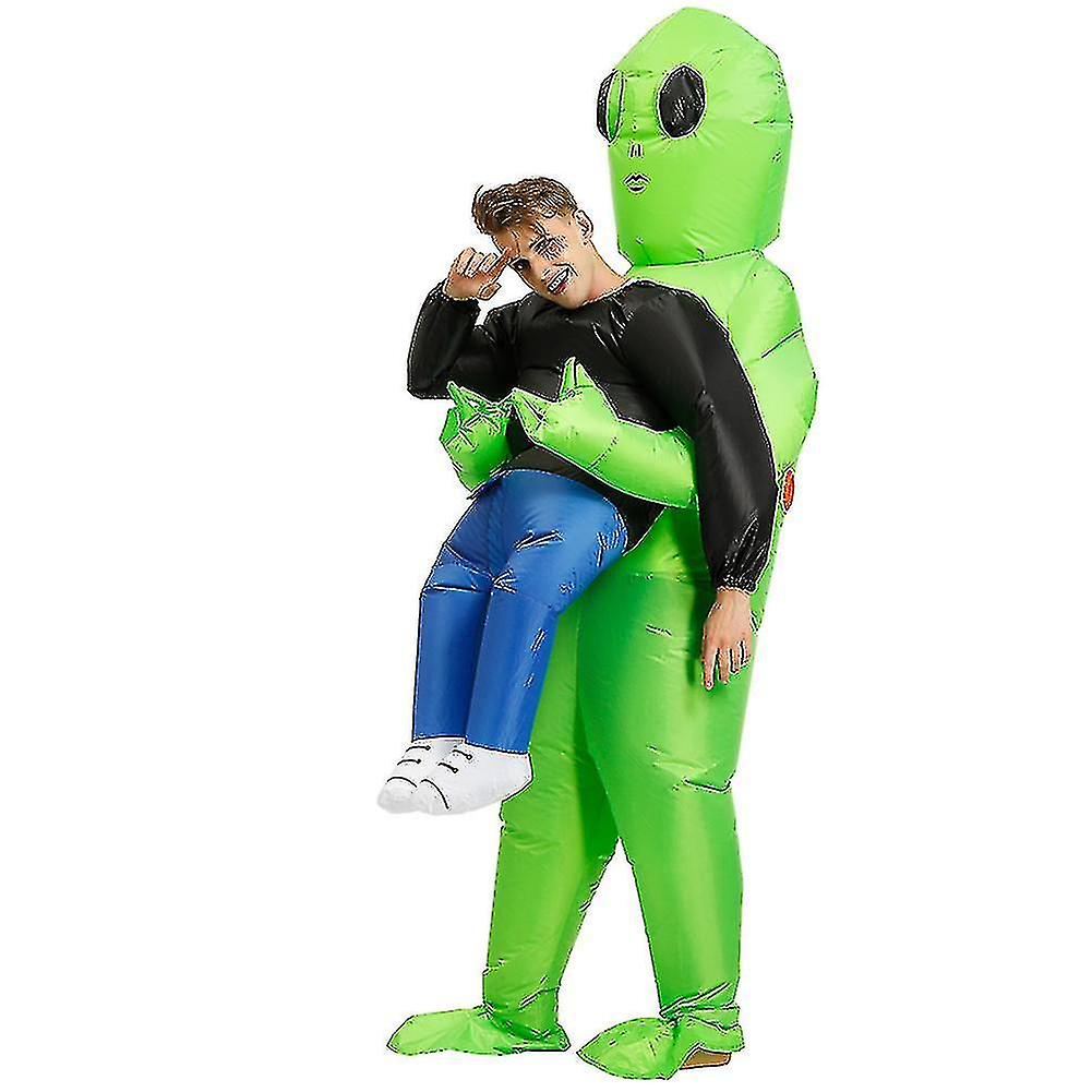 (Y)Green Alien Carrying Human Costume Inflatable Funny Blow Up Suit Cosplay For