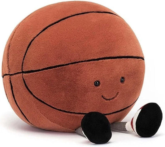 (Y)9.8inch Cute Basketball Plush Toy Soft Stuffed Doll Smile Sports Basketball Plush Pillow for Kids Gift Home Decoration