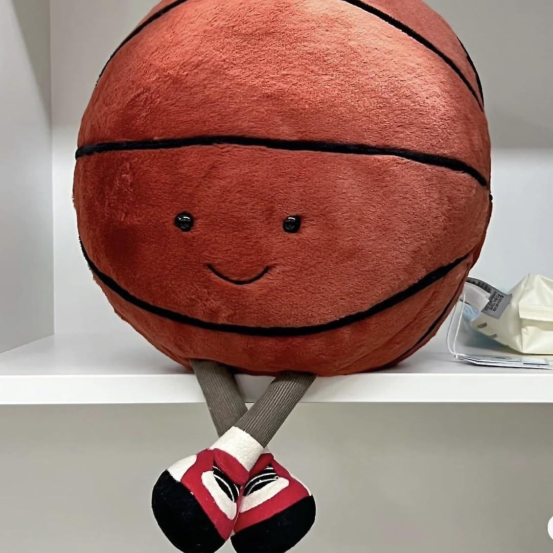 (Y)9.8inch Cute Basketball Plush Toy Soft Stuffed Doll Smile Sports Basketball Plush Pillow for Kids Gift Home Decoration