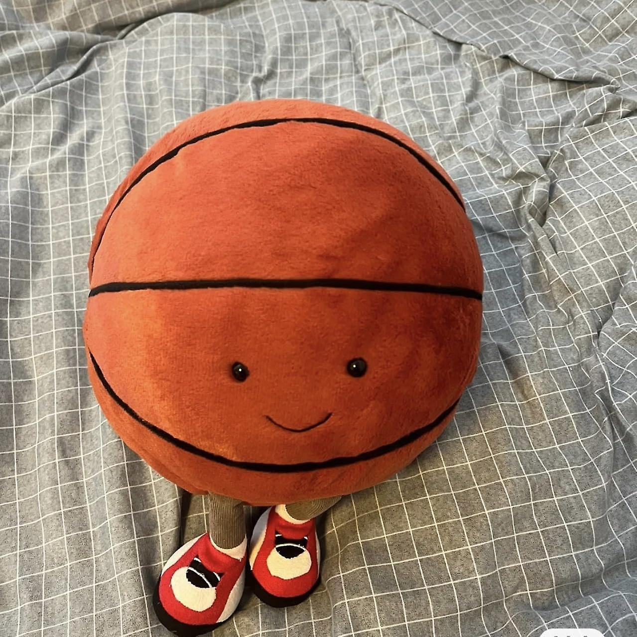 (Y)9.8inch Cute Basketball Plush Toy Soft Stuffed Doll Smile Sports Basketball Plush Pillow for Kids Gift Home Decoration