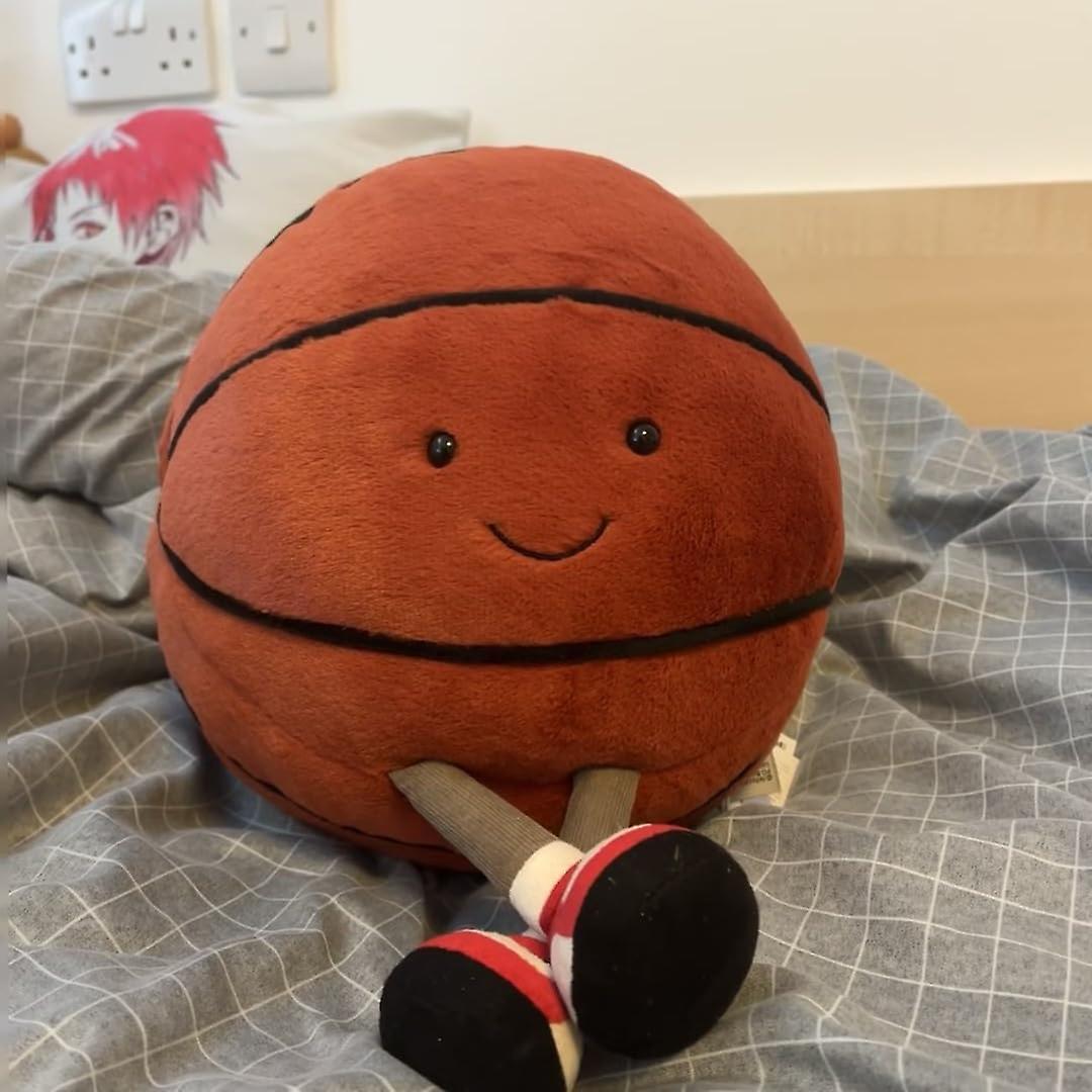 (Y)9.8inch Cute Basketball Plush Toy Soft Stuffed Doll Smile Sports Basketball Plush Pillow for Kids Gift Home Decoration