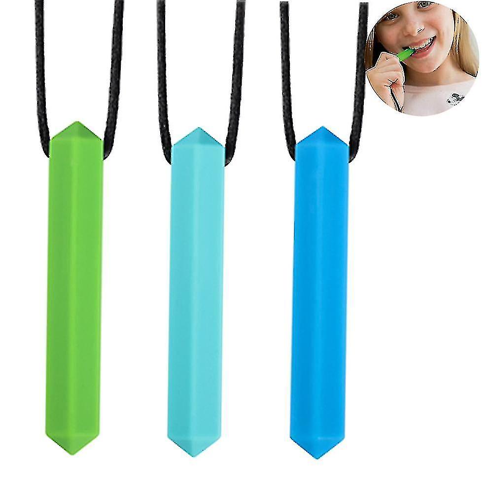 (Y)3 Pcs Chew Chew Crayon Sensory Necklace,silicone Chewy Toys For Kids