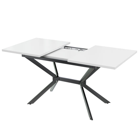 Stylish White Extendable Dining Table with Black Legs