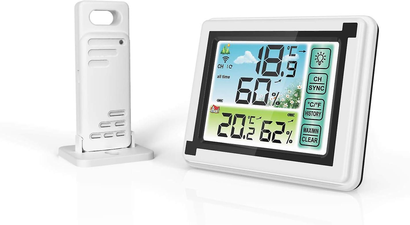 (Y)2024 New Wireless Weather Station with Indoor Outdoor Sensor Hygrometer Digital Thermometer with Large LCD Di