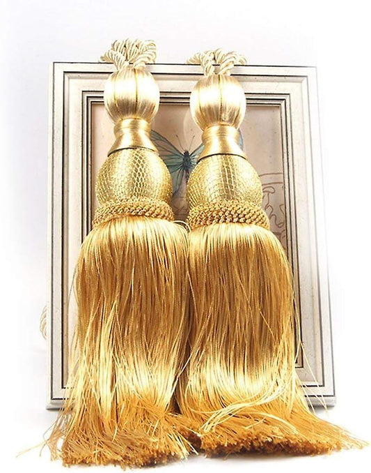 (Y)1 Pair Tassels Curtain Tiebacks Home Decorative Window Drapery Ball Tassels Rope Holdbacks (Gold)