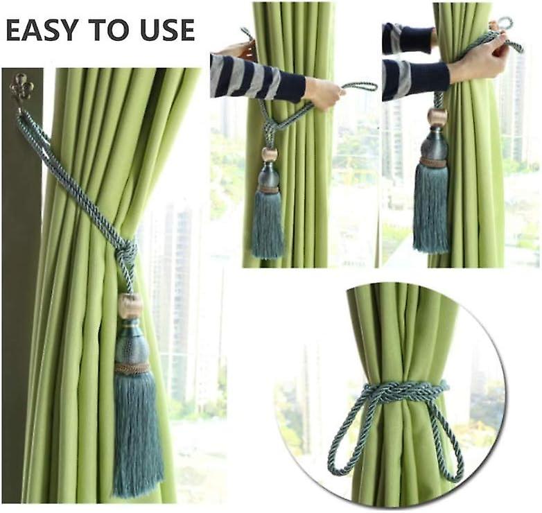 (Y)1 Pair Tassels Curtain Tiebacks Home Decorative Window Drapery Ball Tassels Rope Holdbacks (Gold)