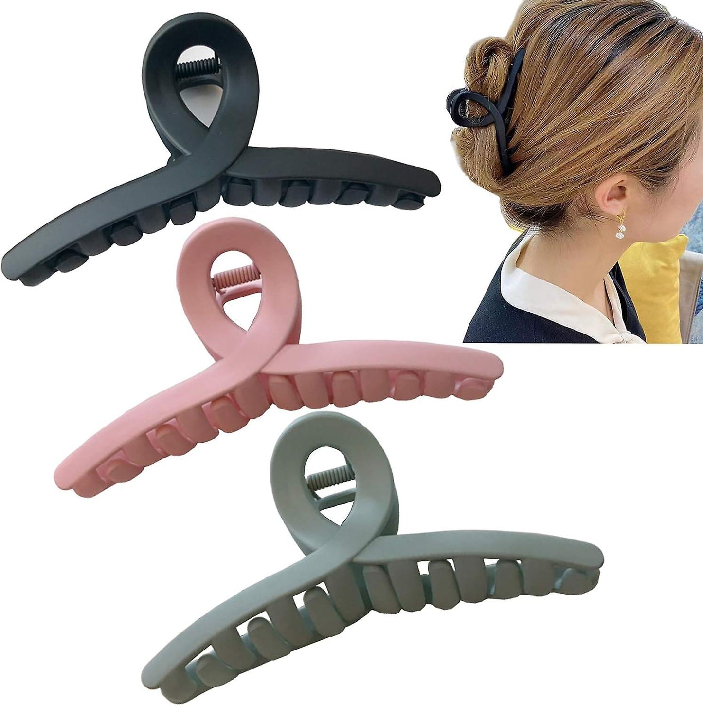 (Y)3pcs Jumbo Hair Clips for Thick Hair Strong Hold Jaw Hair Clips Big Hair Catch Barrette