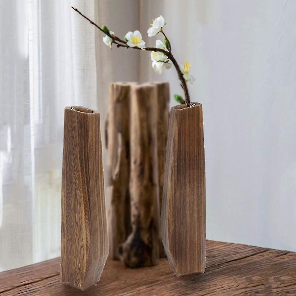 (Y)Wood Decorative Plant Pots Tall Small Vase, Wooden Vase Leakproof Handmade Fleshy Flowerpot Indoor Decorations Plants Holder