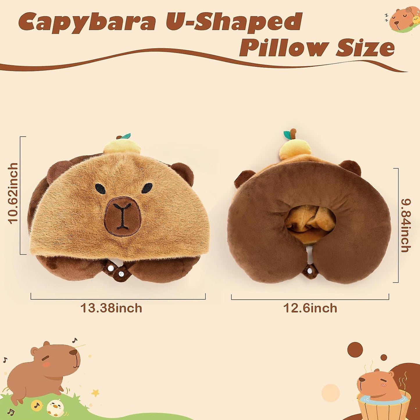 (Y)Capybara U-Shaped Travel Pillow with Hood,Neck Headrest Plush Pillow,Hooded Sleeping Supplies Neck Chin Support