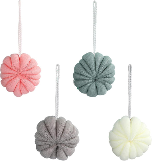 (Y)Shower Flower, 4pcs Loofah Shower Sponge For Men and Women, Exfoliating Body Shower Sponge with Hanging Lanyard