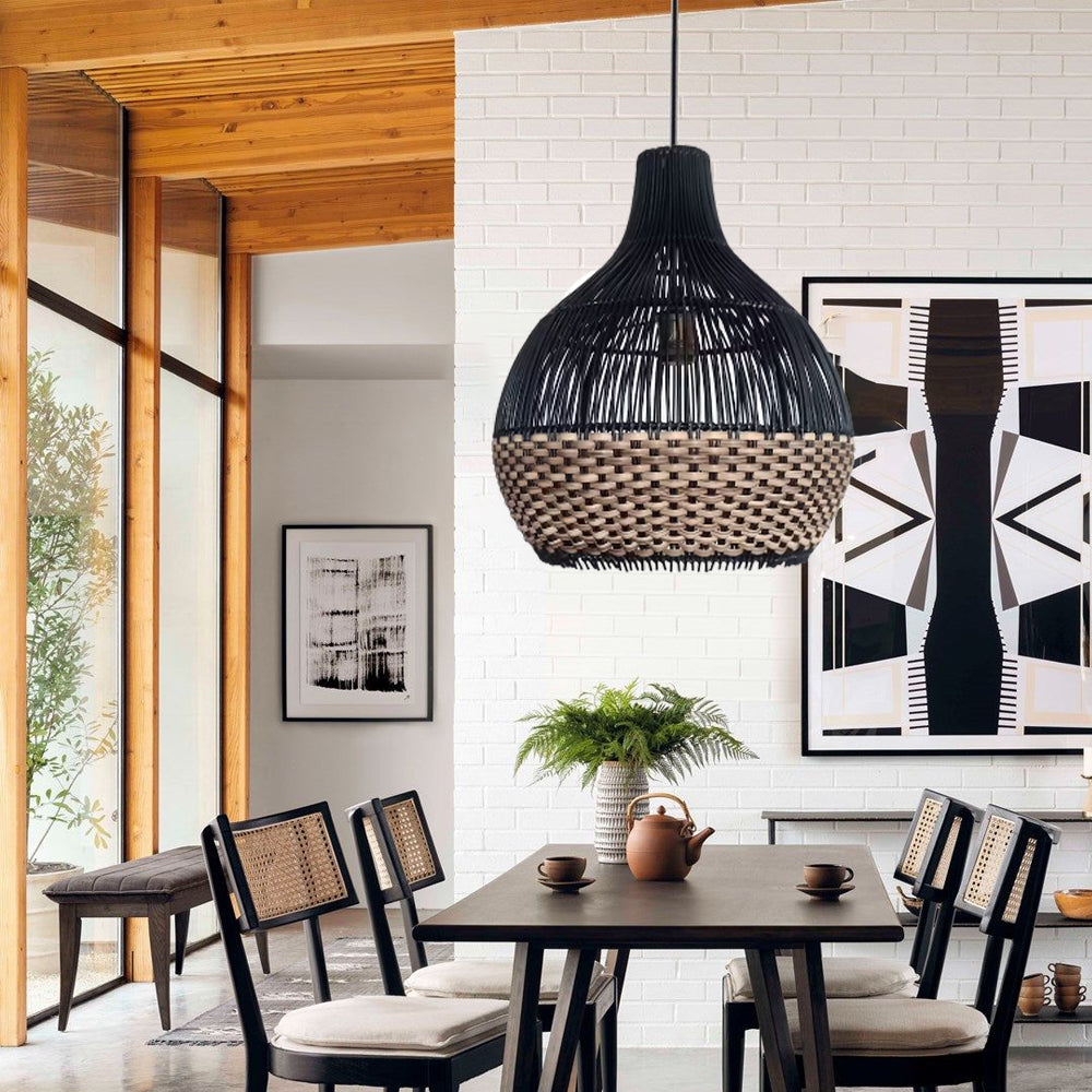 Salt Lake Handwoven Kitchen Island Black Rattan Pendant Light