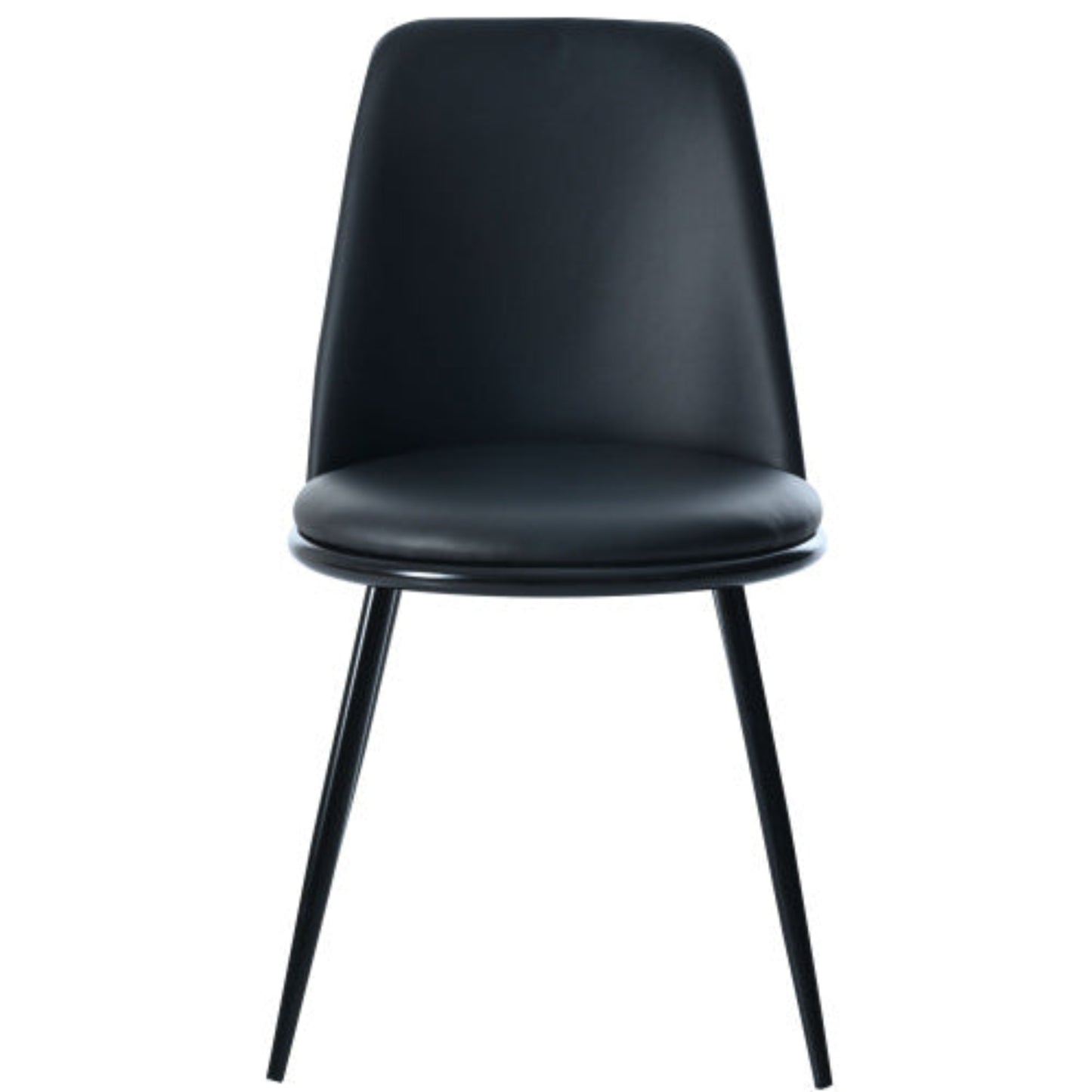 Black PU Leather Dining Chairs,Round Back, Metal Frame, Black Legs, 150kg-Set of 2