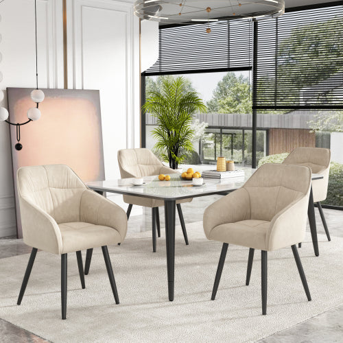 (p)Beige Velvet Dining Chairs with Metal Legs - Upholstered for Elegance and Comfort