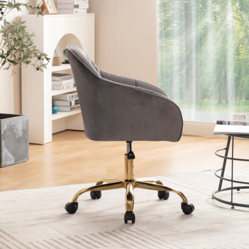 (p)Velvet Swivel Chair with Gold Legs - Adjustable Height, Breathable, Home Office Ready