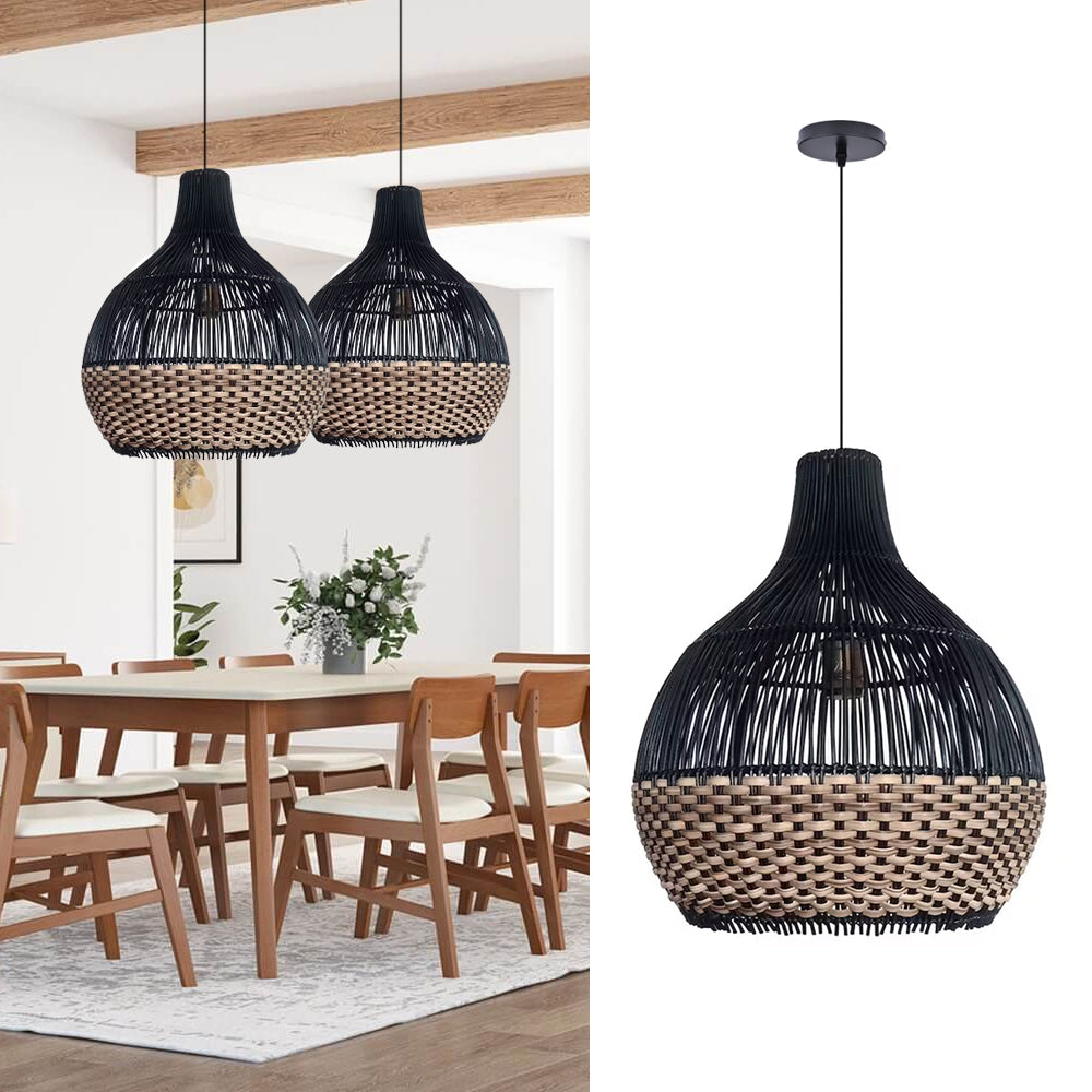 Salt Lake Handwoven Kitchen Island Black Rattan Pendant Light