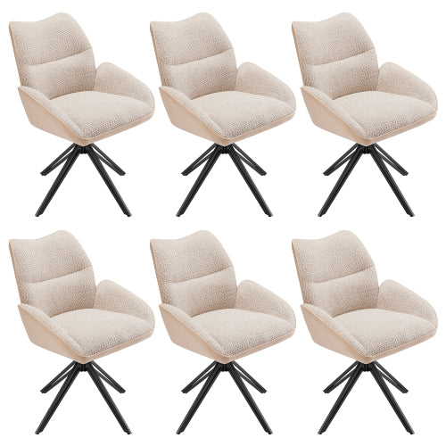 Swivel Armchairs- Beige Sherpa Living Room Set with Wide Cushions and Iron Frame