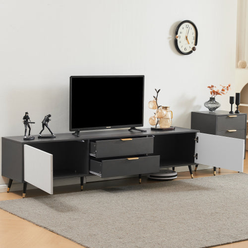 Elegant Grey and White Living Room Set-TV Stand, Side Table, Coffee Table - 3-Piece Value Set with Wall Cabinet