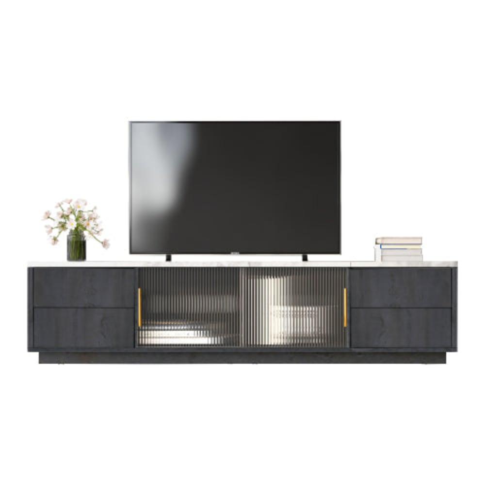 160cm Grey TV Stand,70 inches TV, Marble Top, Cable Management, Push-to-Open Drawers