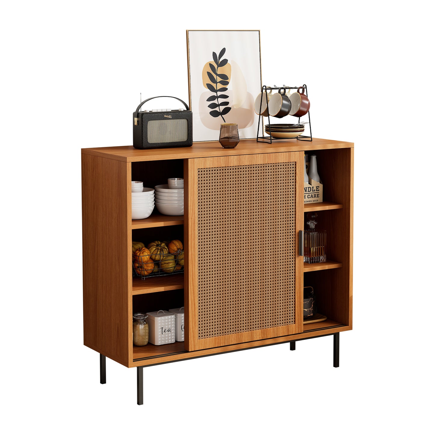 Country Style Sliding Door Sideboard with Adjustable Shelves