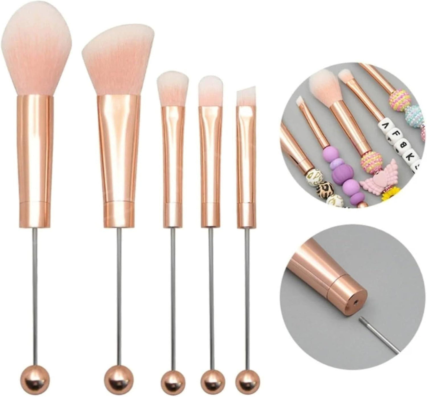 (Y)5pcs Beadable Makeup Brushes, DIY Beadable Makeup Brushes, Makeup Comestic Brushes Beaded Brushes Kit for DIY