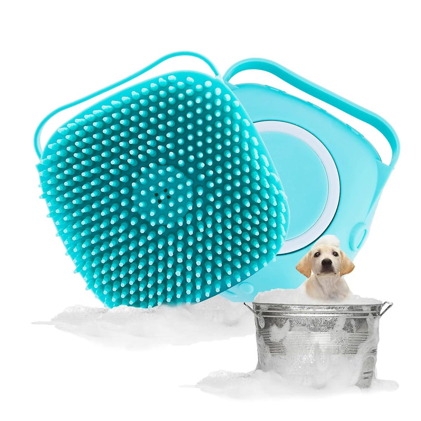 (Y)3PCS Dog Bath Brush, Pet Massage Brush Shampoo Dispenser, Soft Silicone Brush Rubber Bristle for Dogs (Sky Blue)