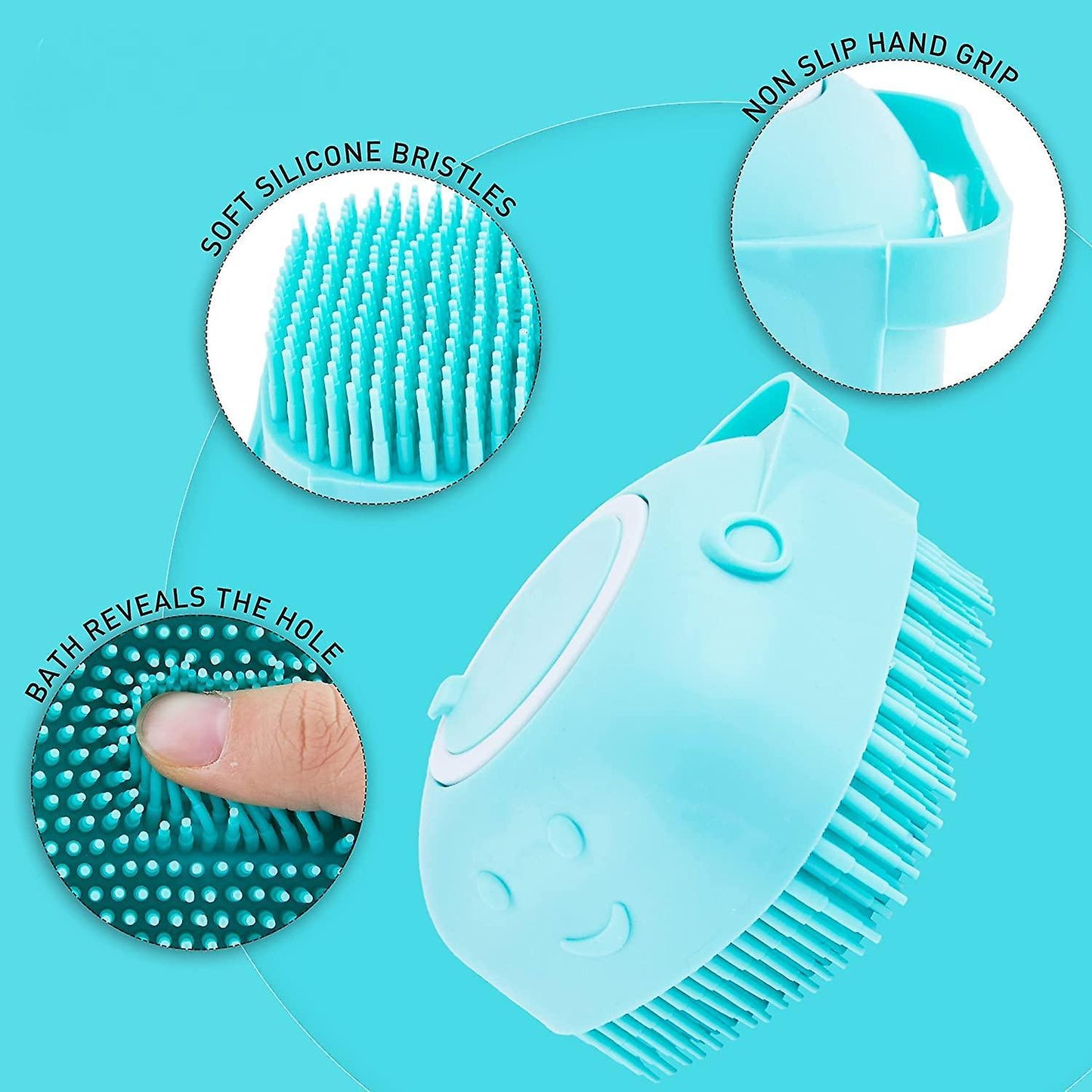 (Y)3PCS Dog Bath Brush, Pet Massage Brush Shampoo Dispenser, Soft Silicone Brush Rubber Bristle for Dogs (Sky Blue)