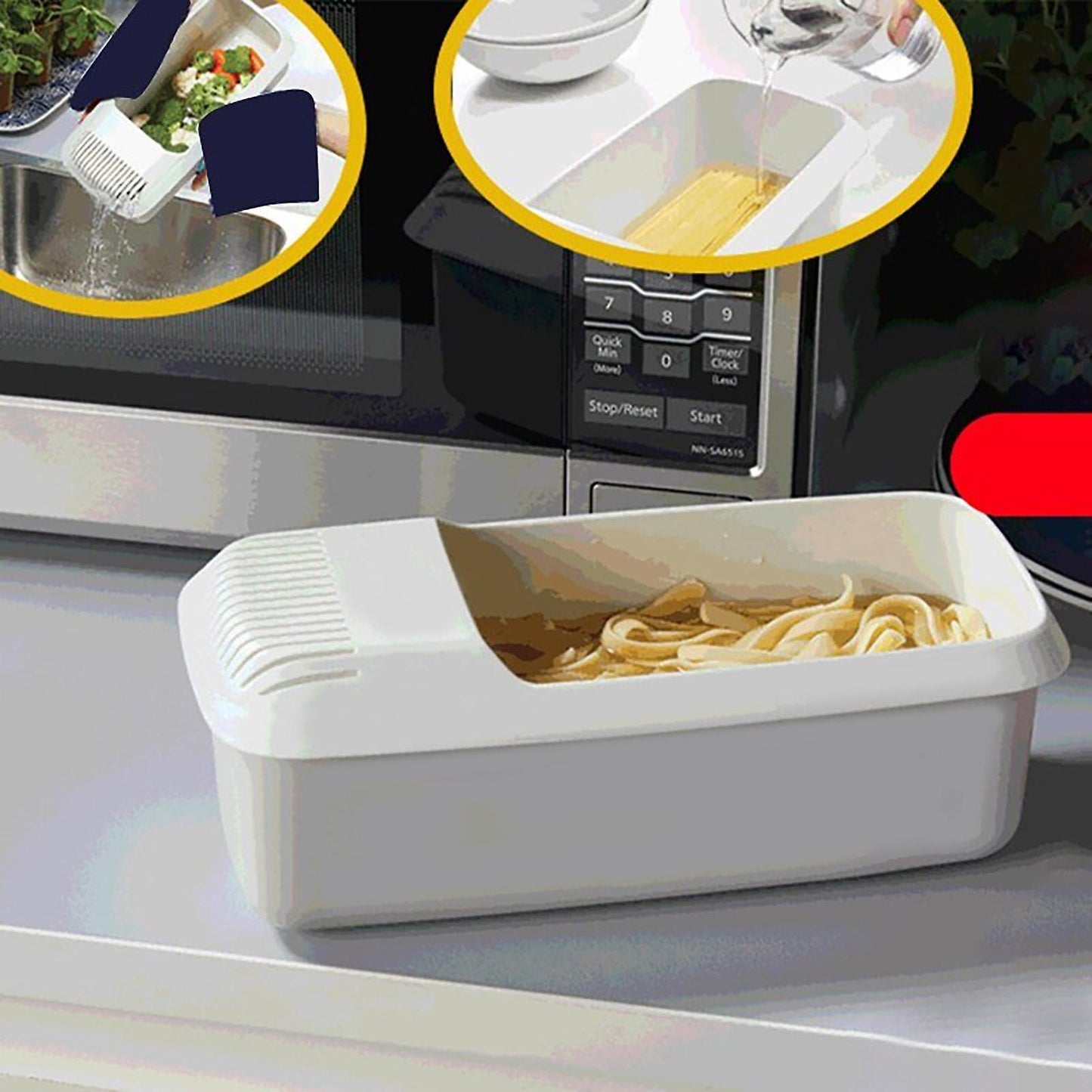 (Y)Microwave Spaghetti Pot with StrainerFood Grade High Temperature ResistantQuick and Easy Spaghetti Cooking BoxMicrowave Safe Spaghetti Pot