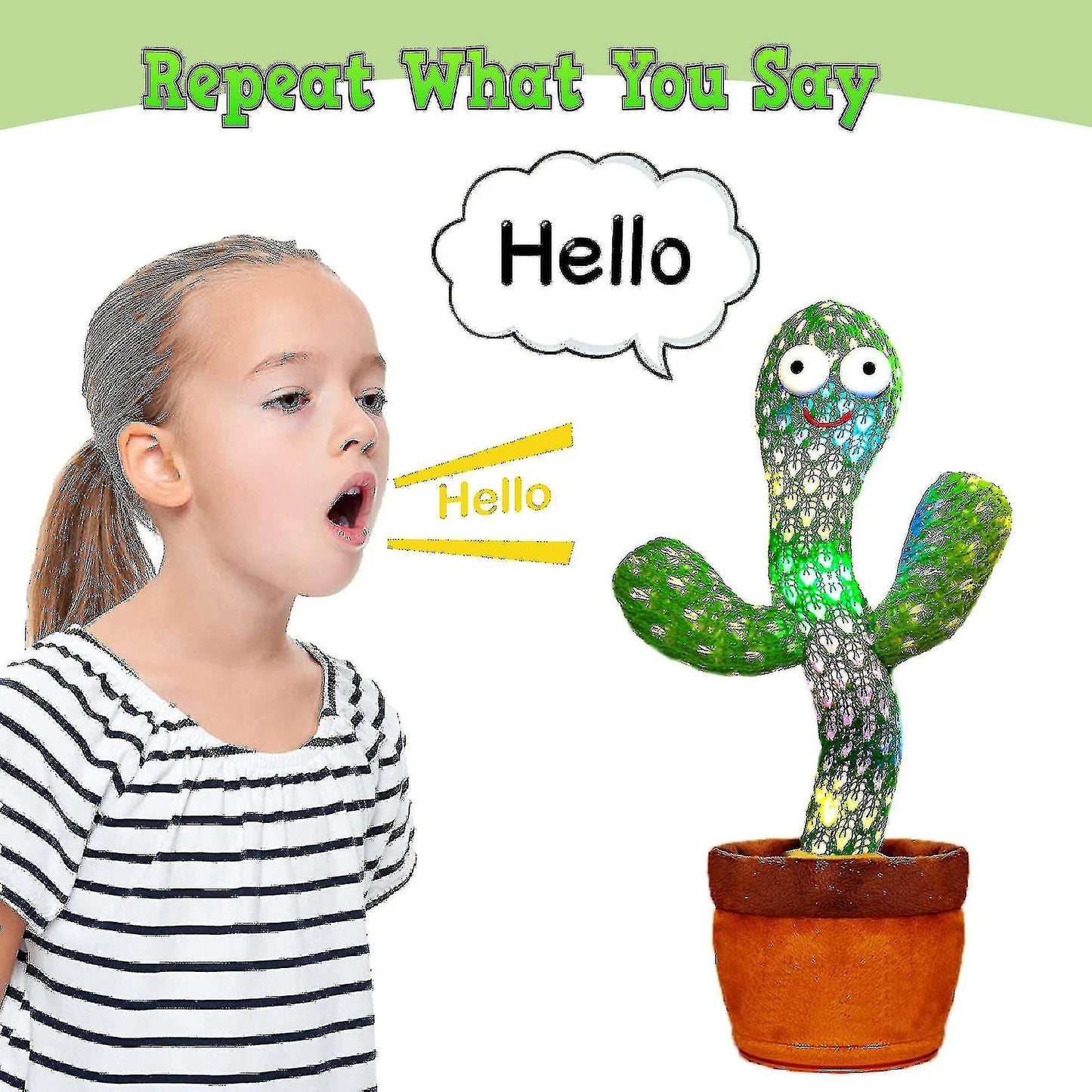 (Y)Dancing Cactus Repeats What You Say, Electronic Plush Toy With Lighting,singing Cactus Recording Toys