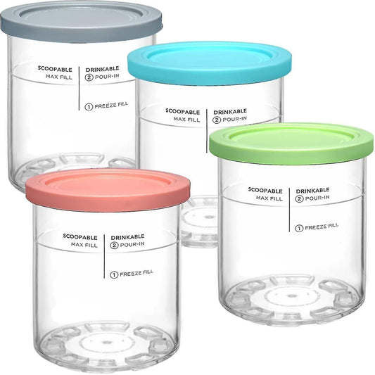 (Y)For Ninja Creami Deluxe Pint Glasses and Lids, 4 Replacement Pint Glasses and Lids for Ninja Nc501 Nc500 Series Ice Cream Makers