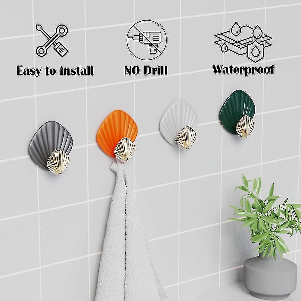 (Y)4pcs Decorative Hanging Hooks Seashell Wall Hooks Coat Hooks