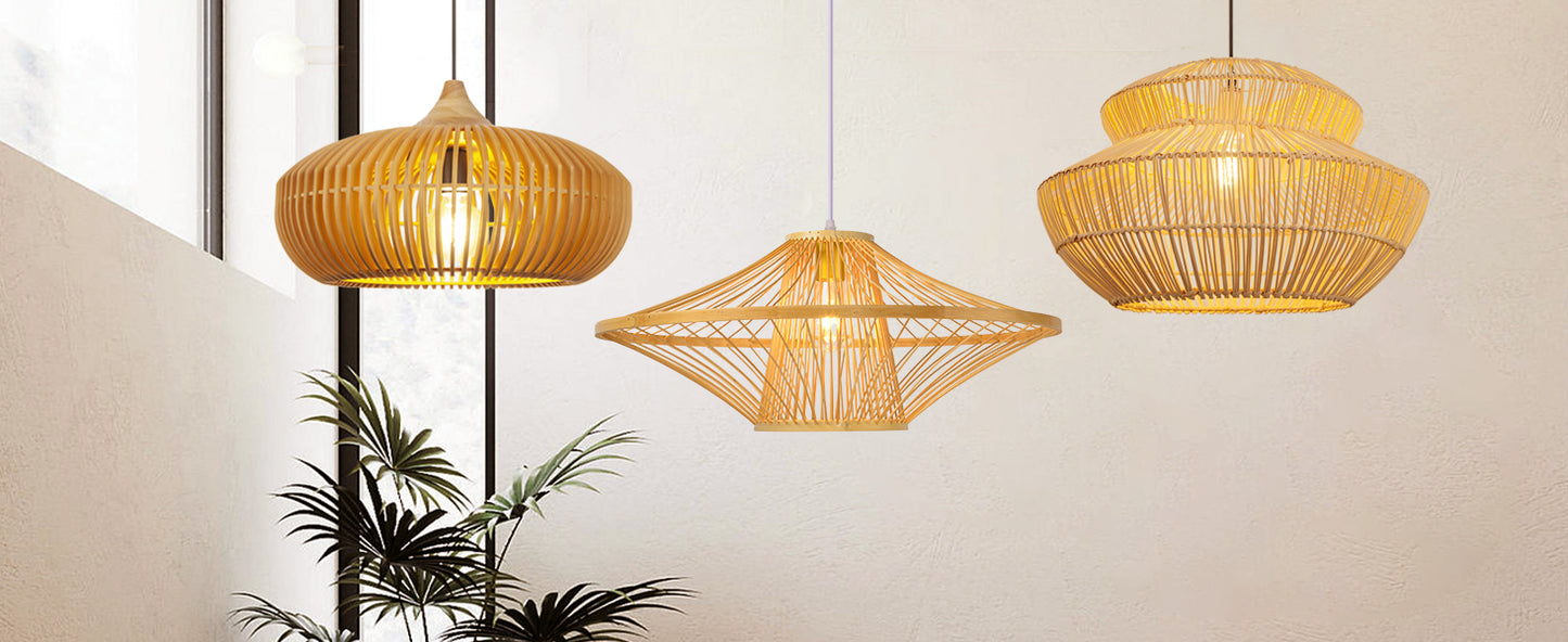 (Q)Handmade Rattan Pendant Light,,Rustic Style Rattan Pendant Light,Rattan Dome Decoration,Suitable for Living Room,Dining Room,Coffee Shop
