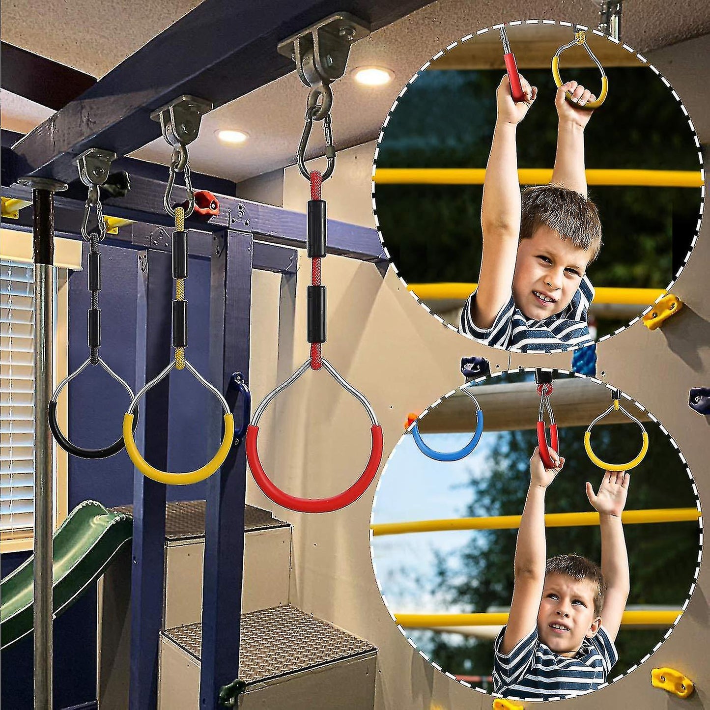 (Y)Ninja Rings Obstacles Children With Safety Carabiners For Ninja Course Garden Fitness Gymnastics-CE