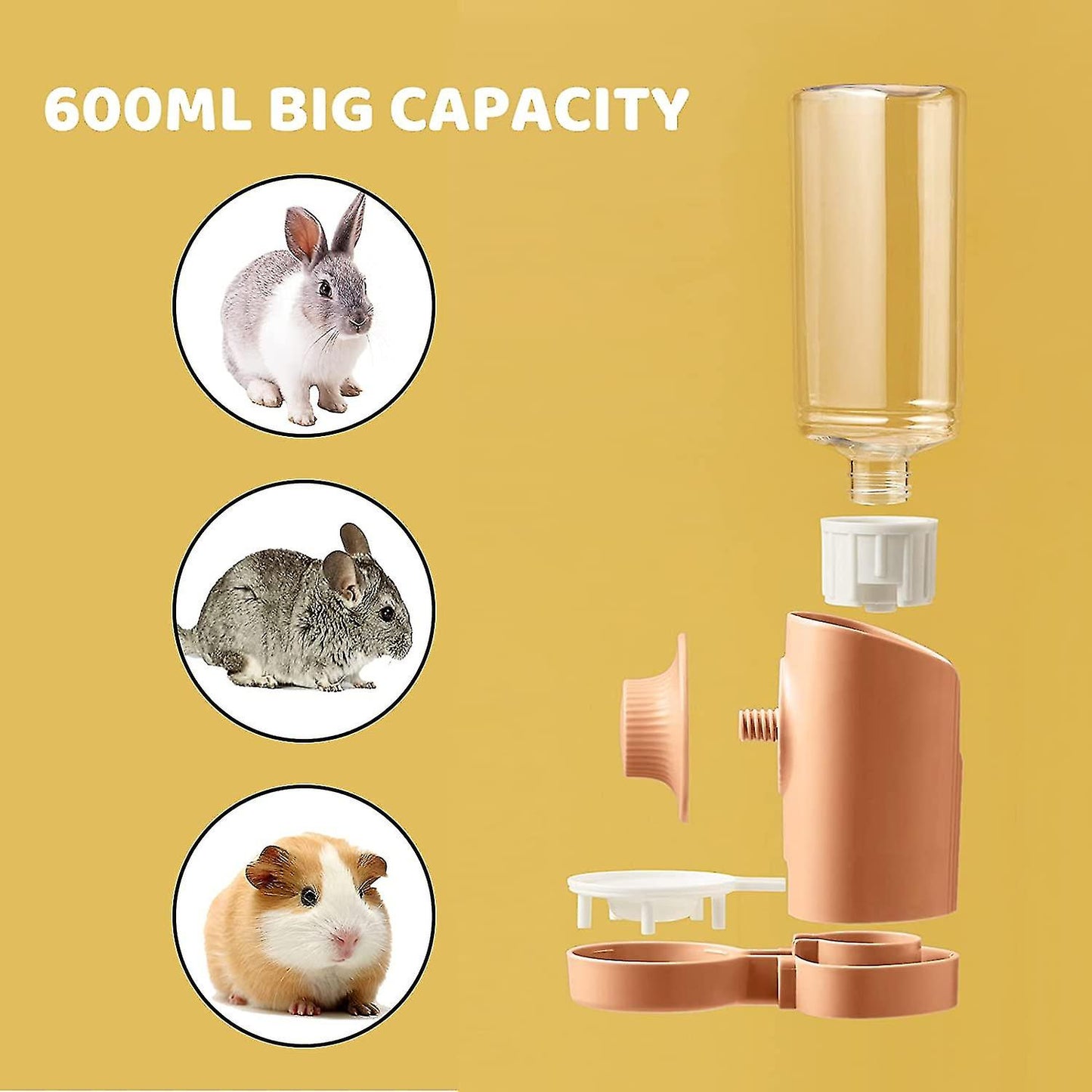 (Y)Rabbit Water Bottle, 600ml Hanging Automatic Water Dispenser By Gravity Flow For Bunny Chinchilla Guinea Ferrets