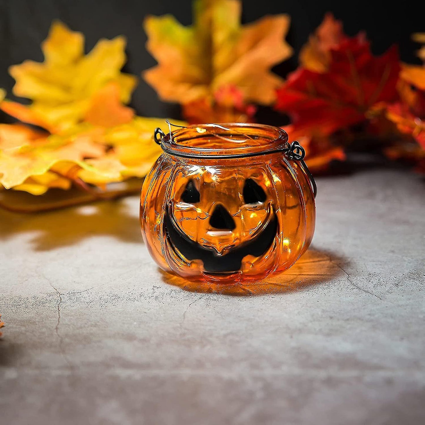 (Y)Halloween Candle Holders Set Of 4, Tealight Votive Candle Holders With Grimace, Metal Hanging Pumpkin Lantern Decorative Orange