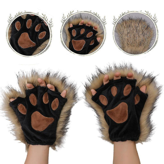 (Y)Long Fur Wolf Paws Gloves 1 Pair Animal Roleplay Furry Accessory Puppy Paws