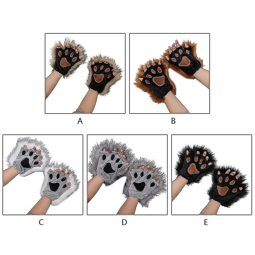 (Y)Long Fur Wolf Paws Gloves 1 Pair Animal Roleplay Furry Accessory Puppy Paws