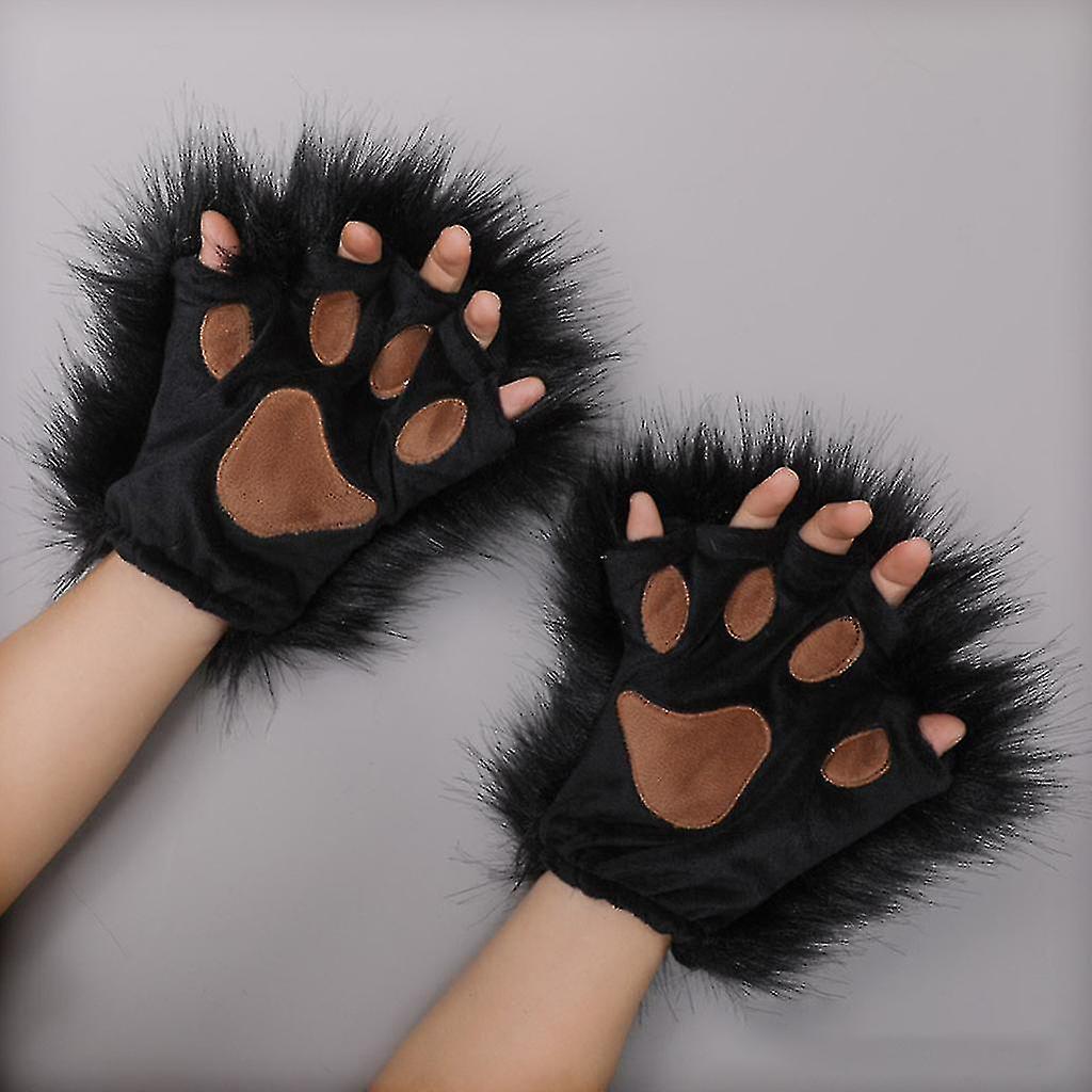 (Y)Long Fur Wolf Paws Gloves 1 Pair Animal Roleplay Furry Accessory Puppy Paws