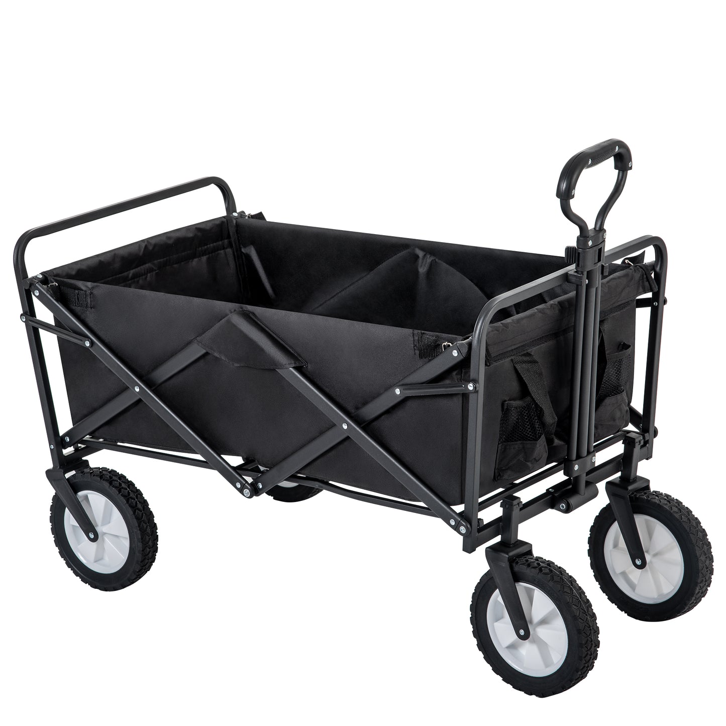 Collapsible Station Wagon with 360° Front Wheel & Mesh Cup Holder