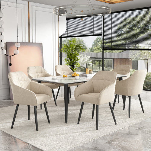 (p)Beige Velvet Dining Chairs with Metal Legs - Upholstered for Elegance and Comfort