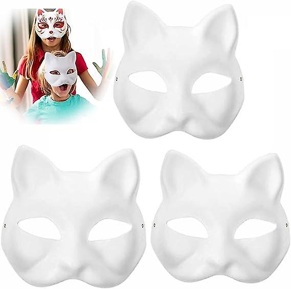 (Y)Cat Mask, 3/5/10PCS Therian Masks White Cat Masks Blank DIY Halloween Mask to Paint Animal Half Facemasks Masquerade