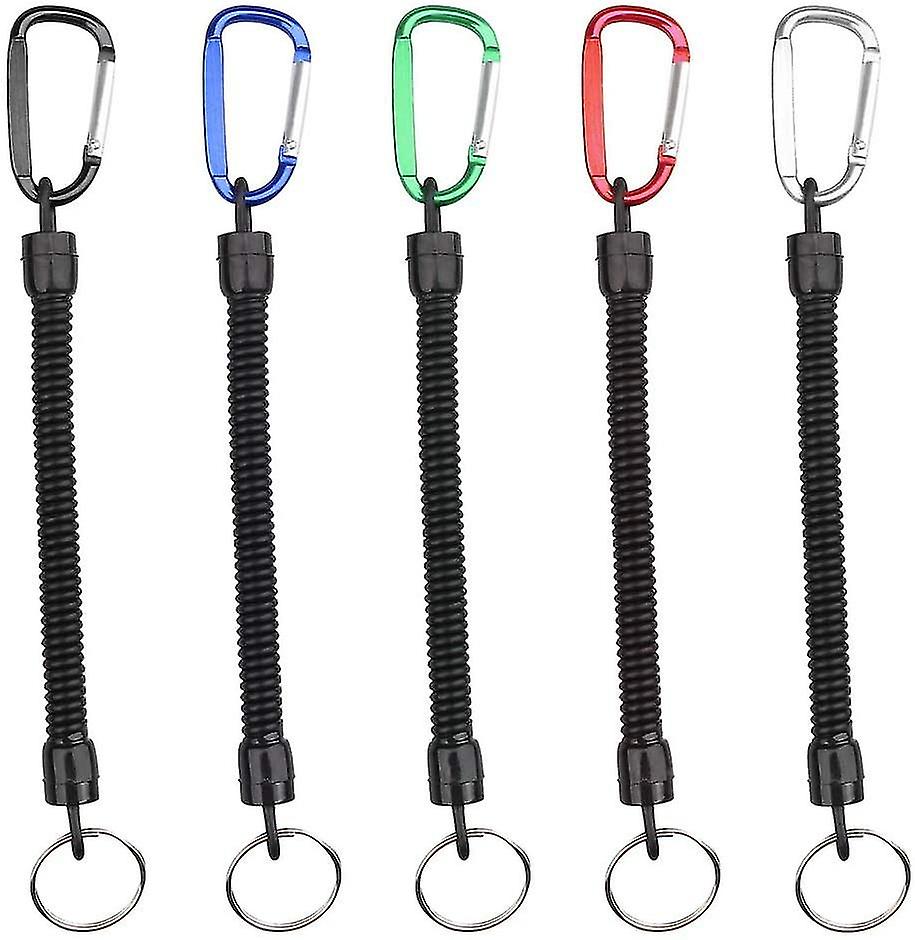 (Y)5Pcs Stretchy Spiral Keyring With Color Carabiner, Spiral Retractable Coil Spring Key