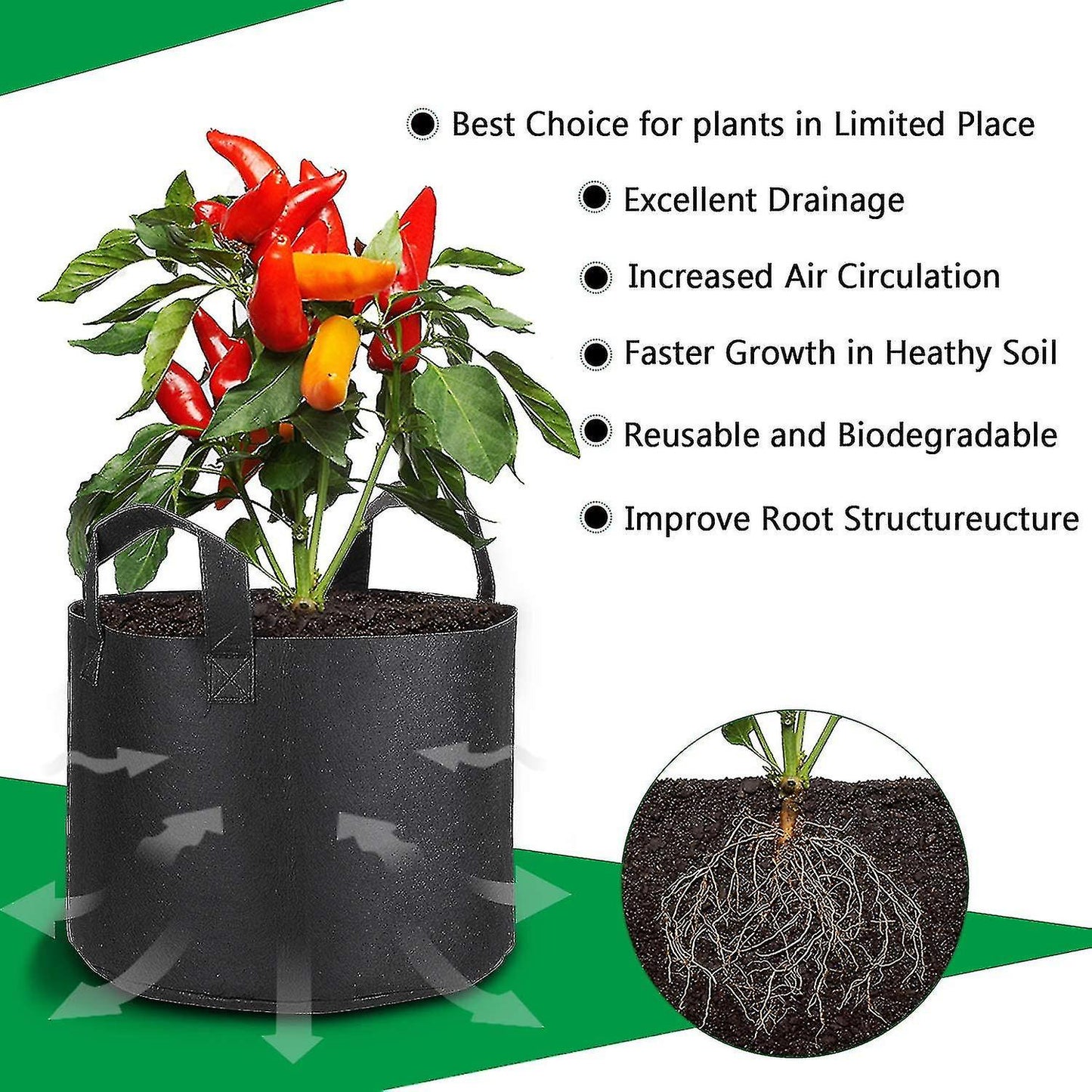 (Y)5 Pack Plant Bags Breathable Premium Non-Woven Fabric Pot 5 Gallon Grow Bags