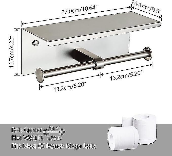 (Y)Double toilet paper holder with shelf brushed nickel toilet paper holder wall mounted