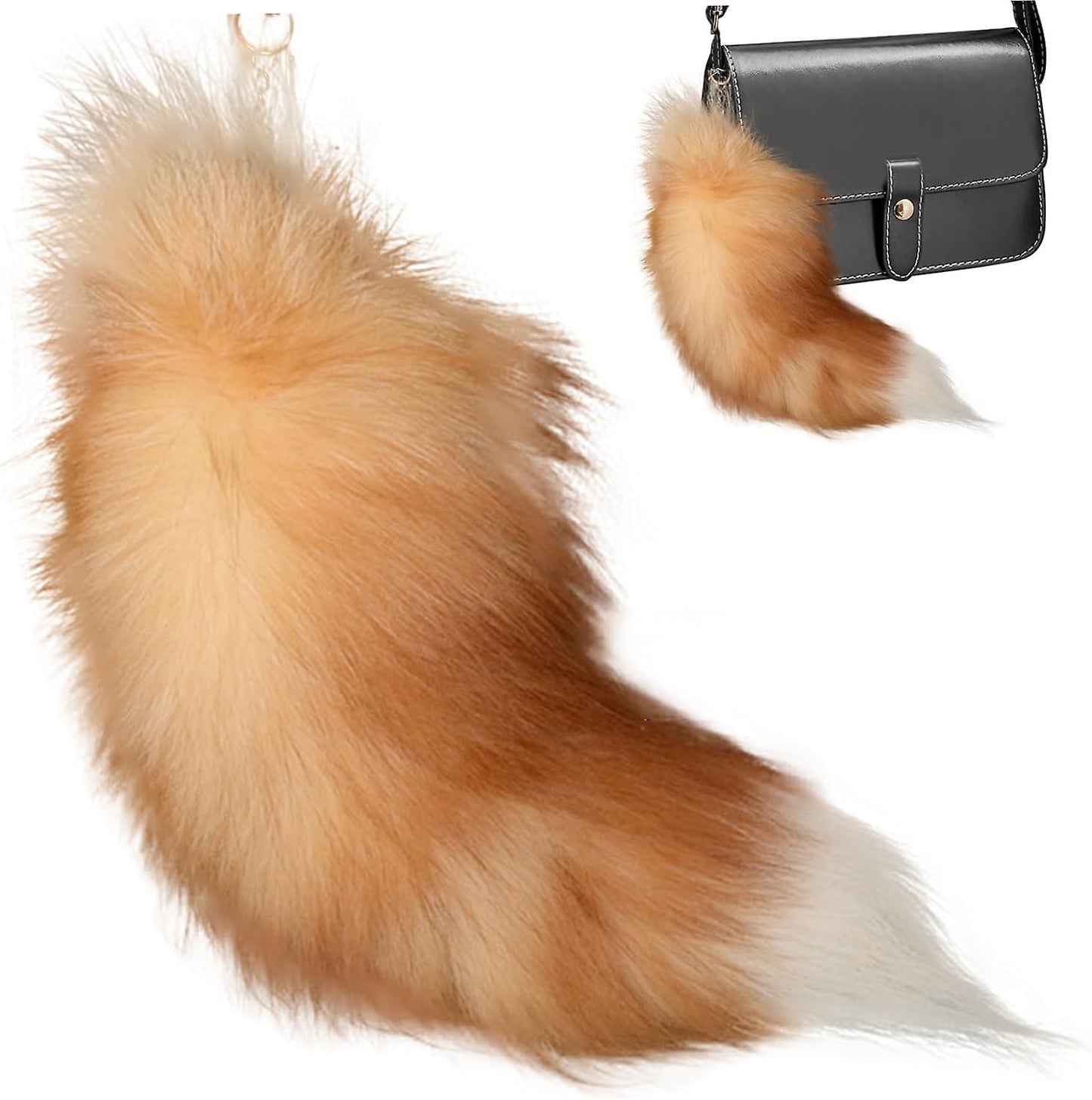 (Y)Fake Fox Tail, 40 cm Animal Tail, Fluffy Fake Fur Tail, Realistic Fox Tail, Keychain, Wallet Decoration Fox Tail, Role Play, golden