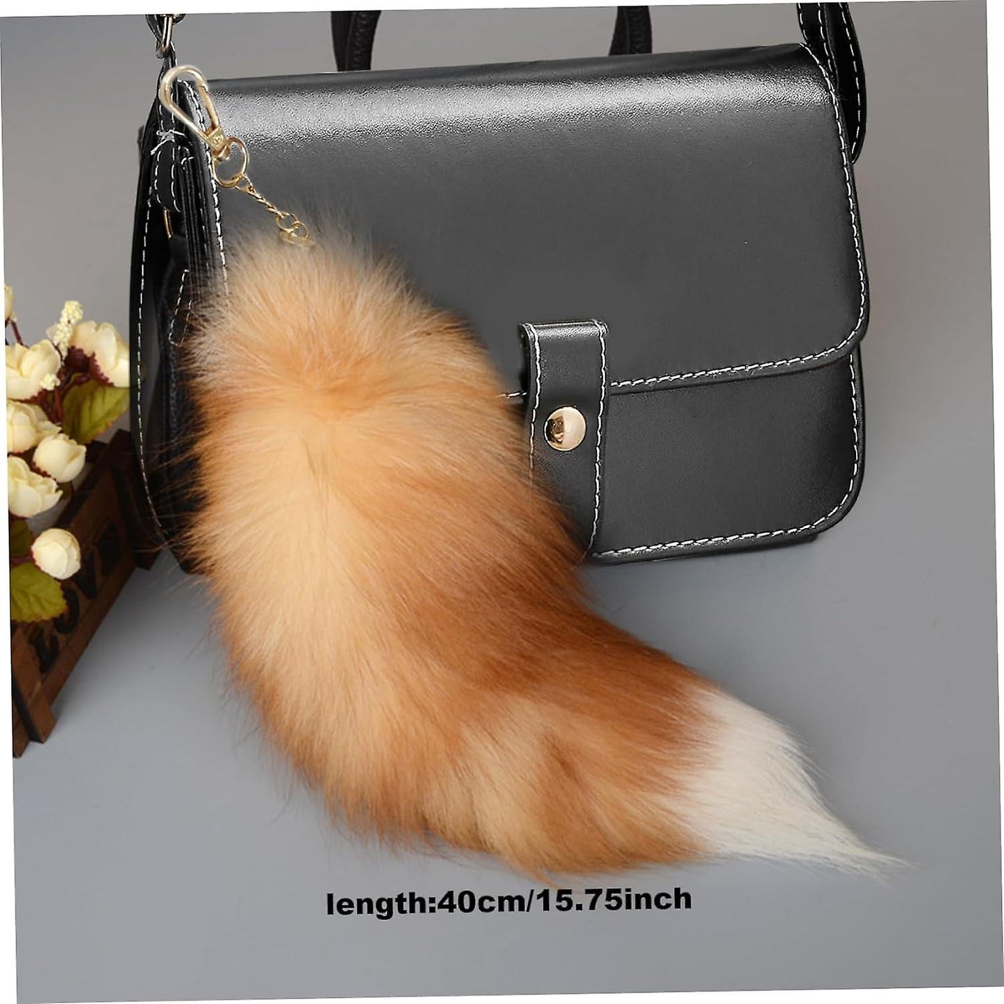 (Y)Fake Fox Tail, 40 cm Animal Tail, Fluffy Fake Fur Tail, Realistic Fox Tail, Keychain, Wallet Decoration Fox Tail, Role Play, golden