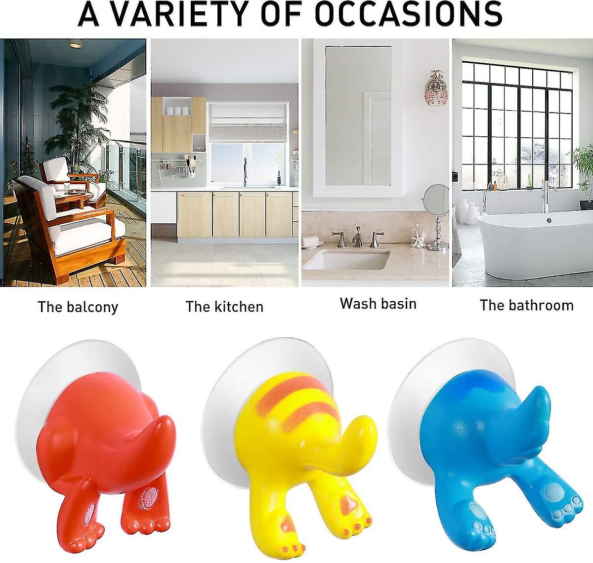 (Y)Set Of 6 Bathroom Suction Cup Hooks Red, Yellow, Green, Blue, White, Coffee