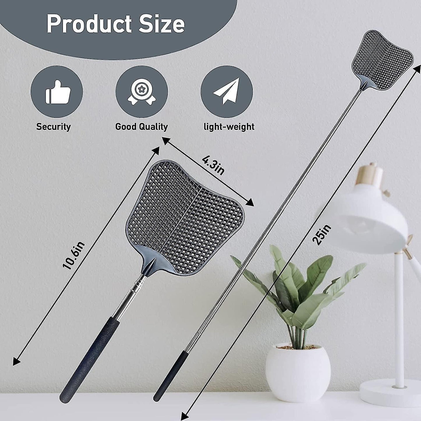 (Y)4 Pack Telescopic Fly Swatters. with Stainless Steel Handle, Convenient to Carry in The Car (Black)