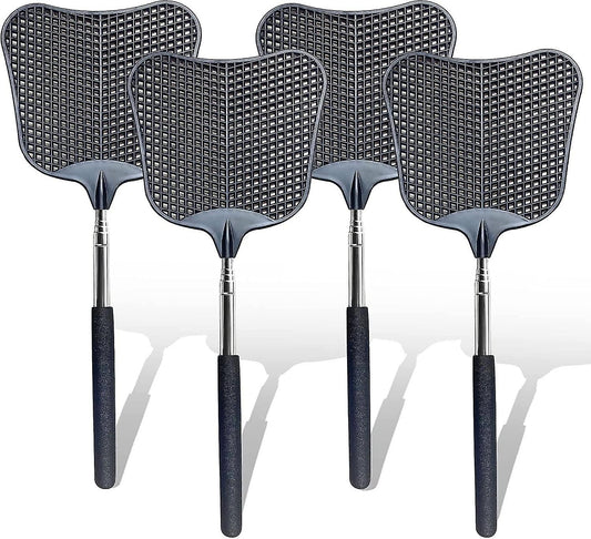 (Y)4 Pack Telescopic Fly Swatters. with Stainless Steel Handle, Convenient to Carry in The Car (Black)