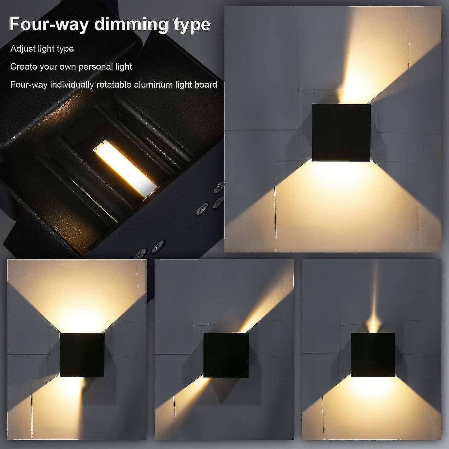 (Y)4 Pack 12w Wall Lights With Adjustable Beam Angle 3000k Warm White Ip65 Waterproof Black Wall Lights